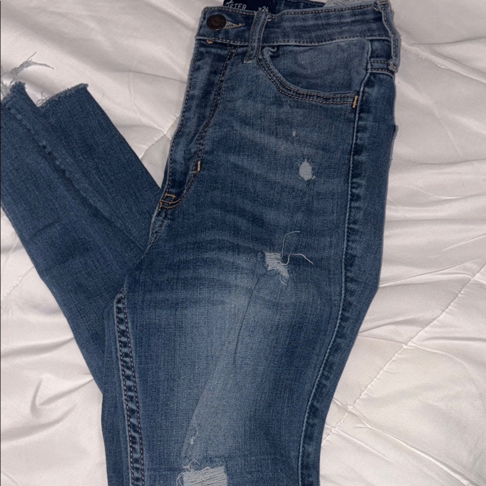 Hollister Blue Skinny Jeans with Stretch and Fading